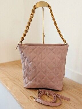 Italian Leather Quilted Hobo Shoulder Bag - Blush Pink / Rose
